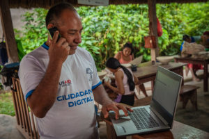 Digital inclusion project in the Peruvian Amazon. Rural areas with less existing infrastructure are likely to be left behind in 5G development. Photo credit: Jack Gordon for USAID / Digital Development Communications.